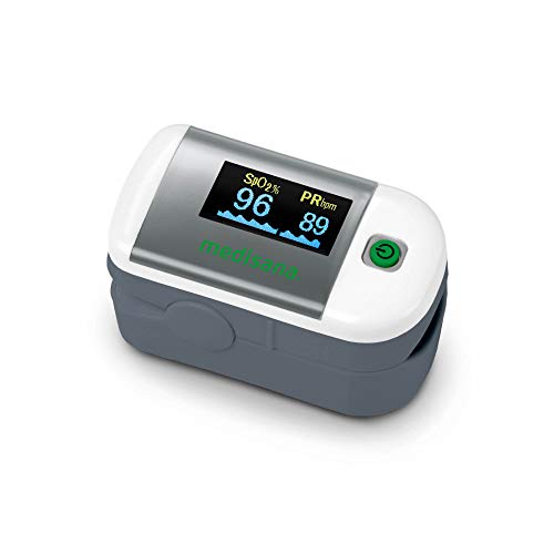 Medisana PM 100 Oxímetro de pulso, medição de saturação de oxigênio no sangue, oxímetro de pulso na ponta do dedo com display OLED e operação de um toque